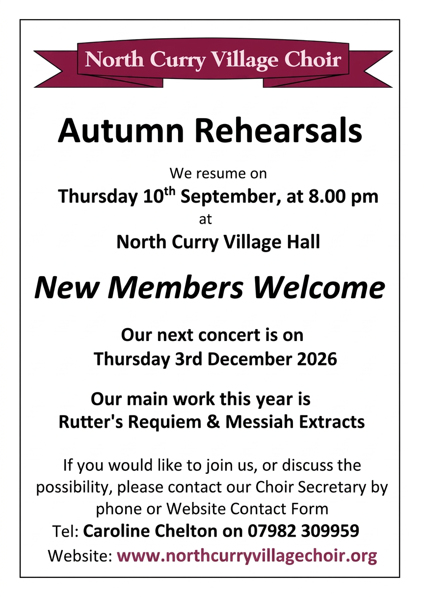 1. ADVERT - Notice of Autumn Rehearsals (PinkSheet + Church Mag)